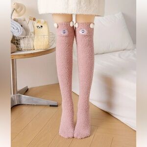 Cartoon Fuzzy High Knee Socks In Pink